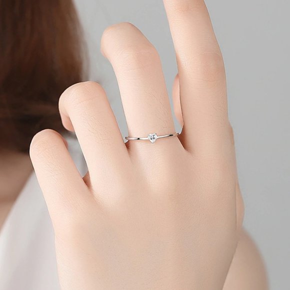 Simple Heart Solitaire Ring with Cubic Zirconia - Picture 3 of 10